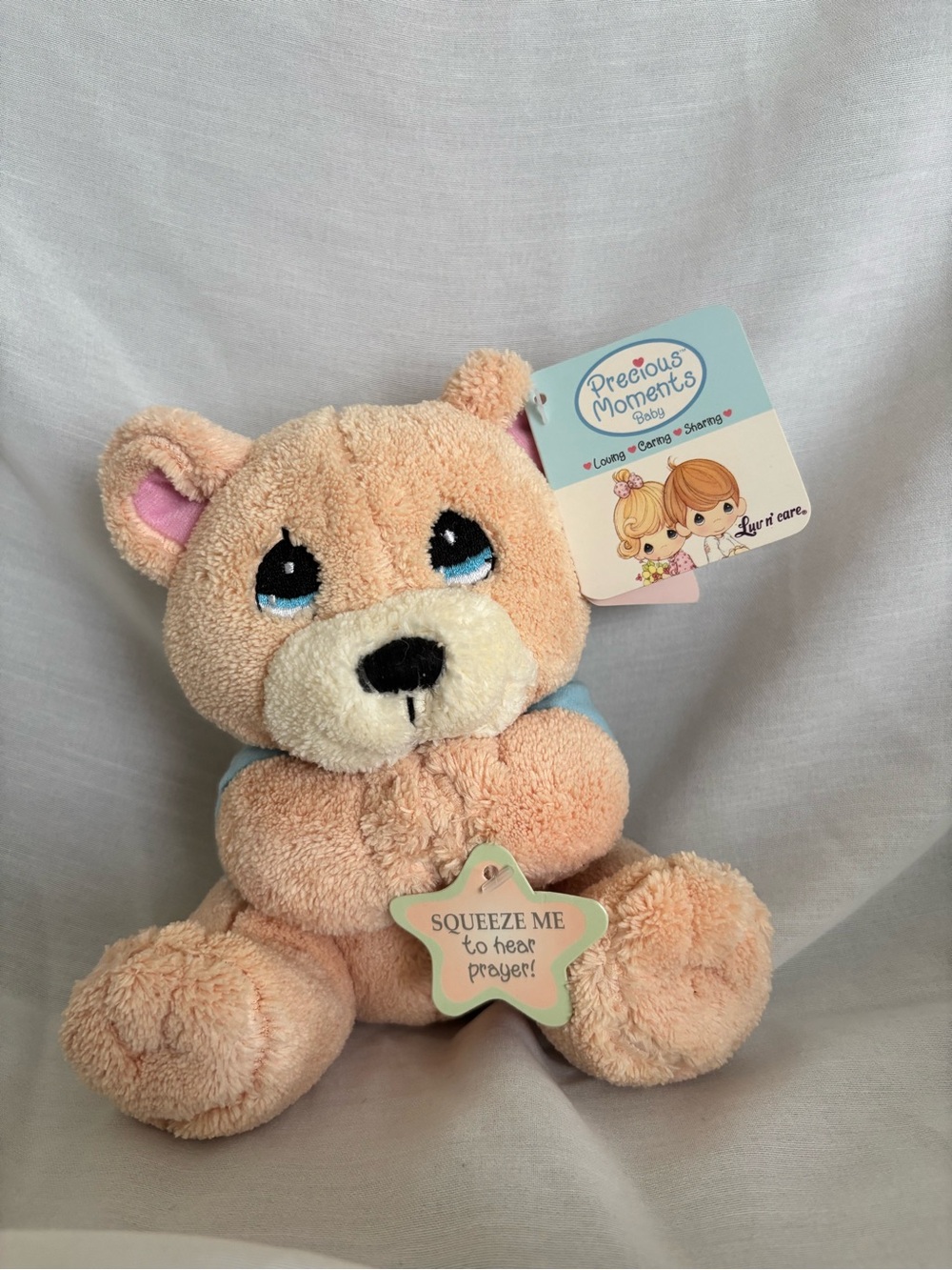 Precious Moments Peach Plush Bear with Squeeze-to-Play Prayer Star